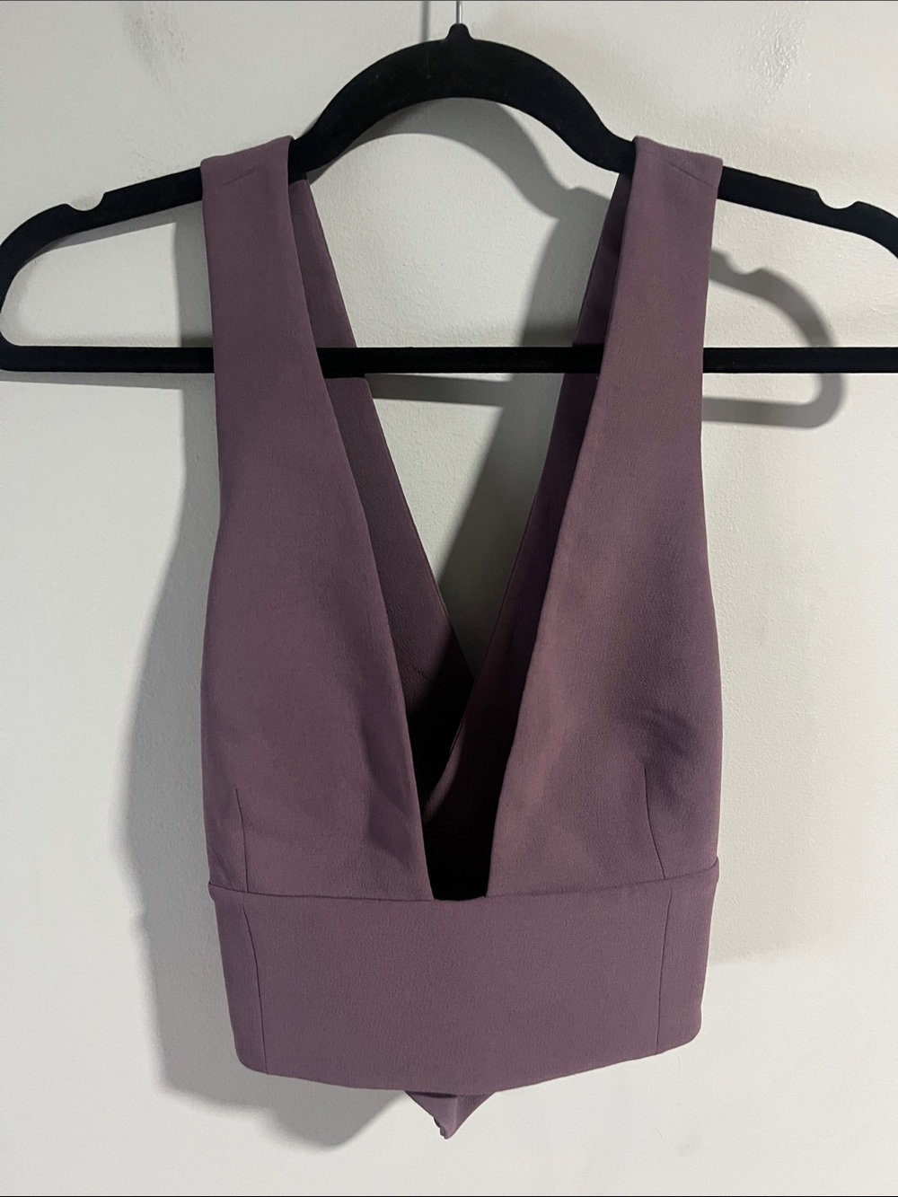 Aritzia Wilfred Cross Strap Snap Back Purple Plunge Crop Top